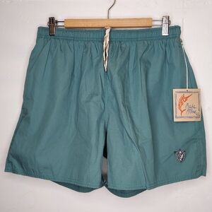 Baja-Blue Swim Shorts L Drawstring Elastic Pull-on Lined Pocket Sea Green Beach